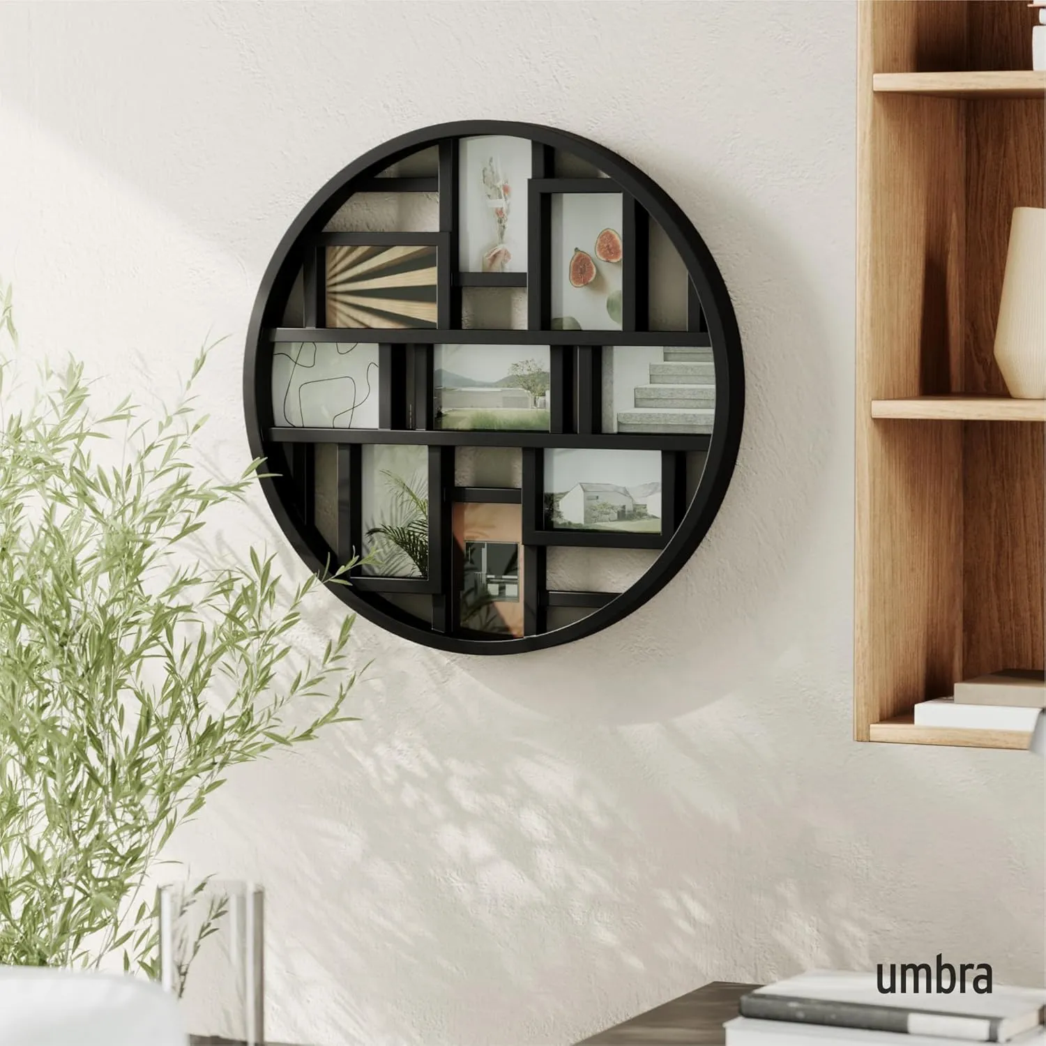 Umbra Luna Collage Picture Frame Holds Nine 4x6" Photos, Large 22-Inch Diameter, Black