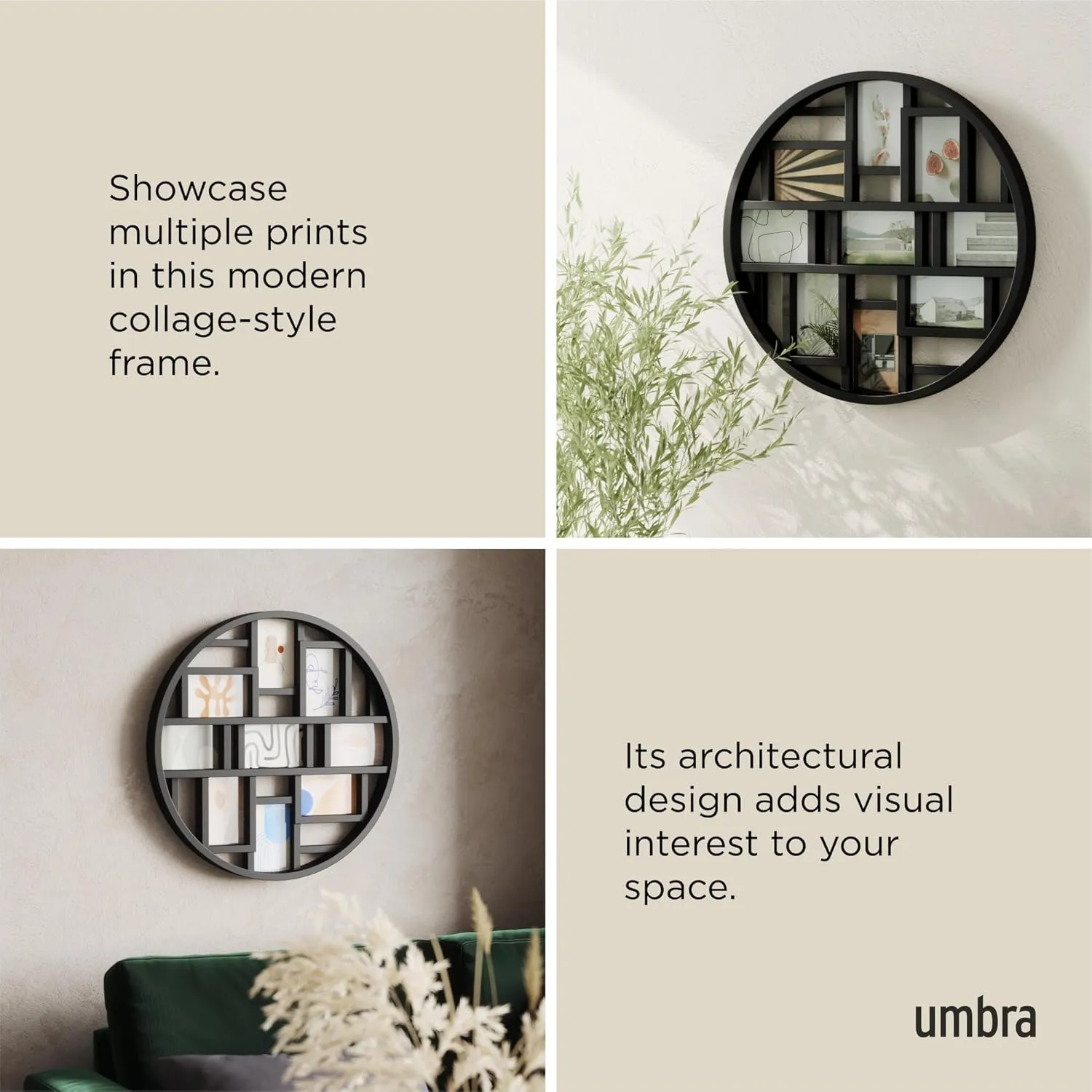 Umbra Luna Collage Picture Frame Holds Nine 4x6" Photos, Large 22-Inch Diameter, Black