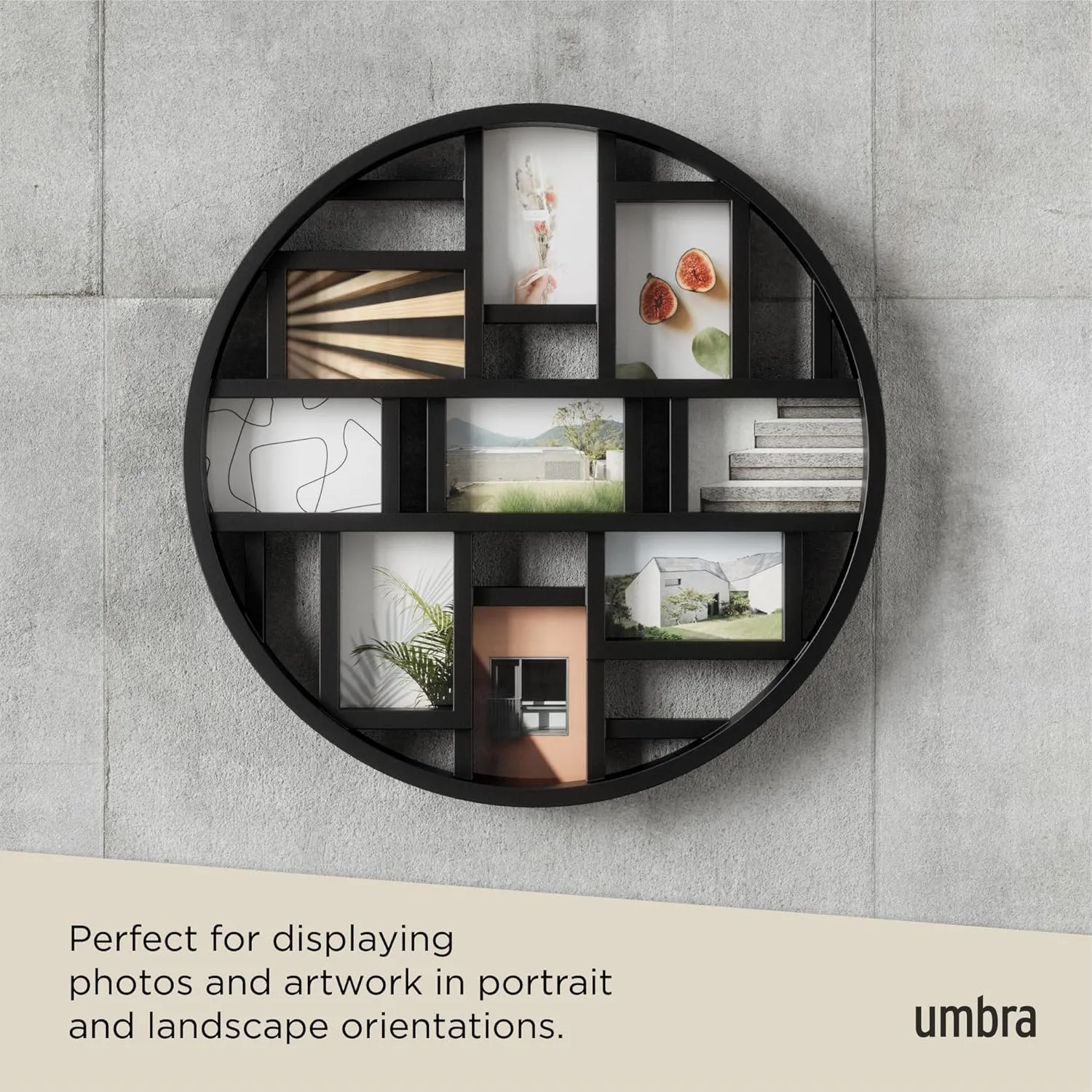 Umbra Luna Collage Picture Frame Holds Nine 4x6" Photos, Large 22-Inch Diameter, Black