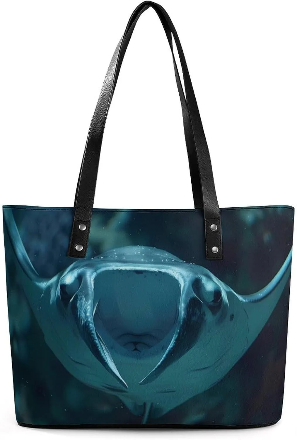 Underwater Ocean Animal Manta Ray Women Tote Bag PU Leather Handbags Top Handle Bag Fashion Shoulder Purses with Zippered