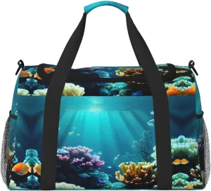 Underwater Scenery print Large Canvas Travel Duffel Bag Weekender Bags for Women Overnight Bag Carry On Tote Bag