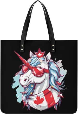 Unicorn Canada Day Canadian Flag Top Handle Satchel Handbags PU Leather Tote Bags Shoulder Bags for Women
