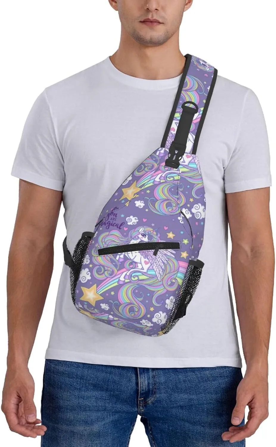 Unicorns With A Long Mane Tail Jumping You Are Magical Chest Sling Bag Crossbody Shoulder Backpack Bag Gym Cycling Travel Hiking Daypack Cross Bag