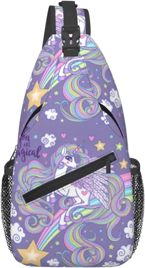 Unicorns With A Long Mane Tail Jumping You Are Magical Chest Sling Bag Crossbody Shoulder Backpack Bag Gym Cycling Travel Hiking Daypack Cross Bag