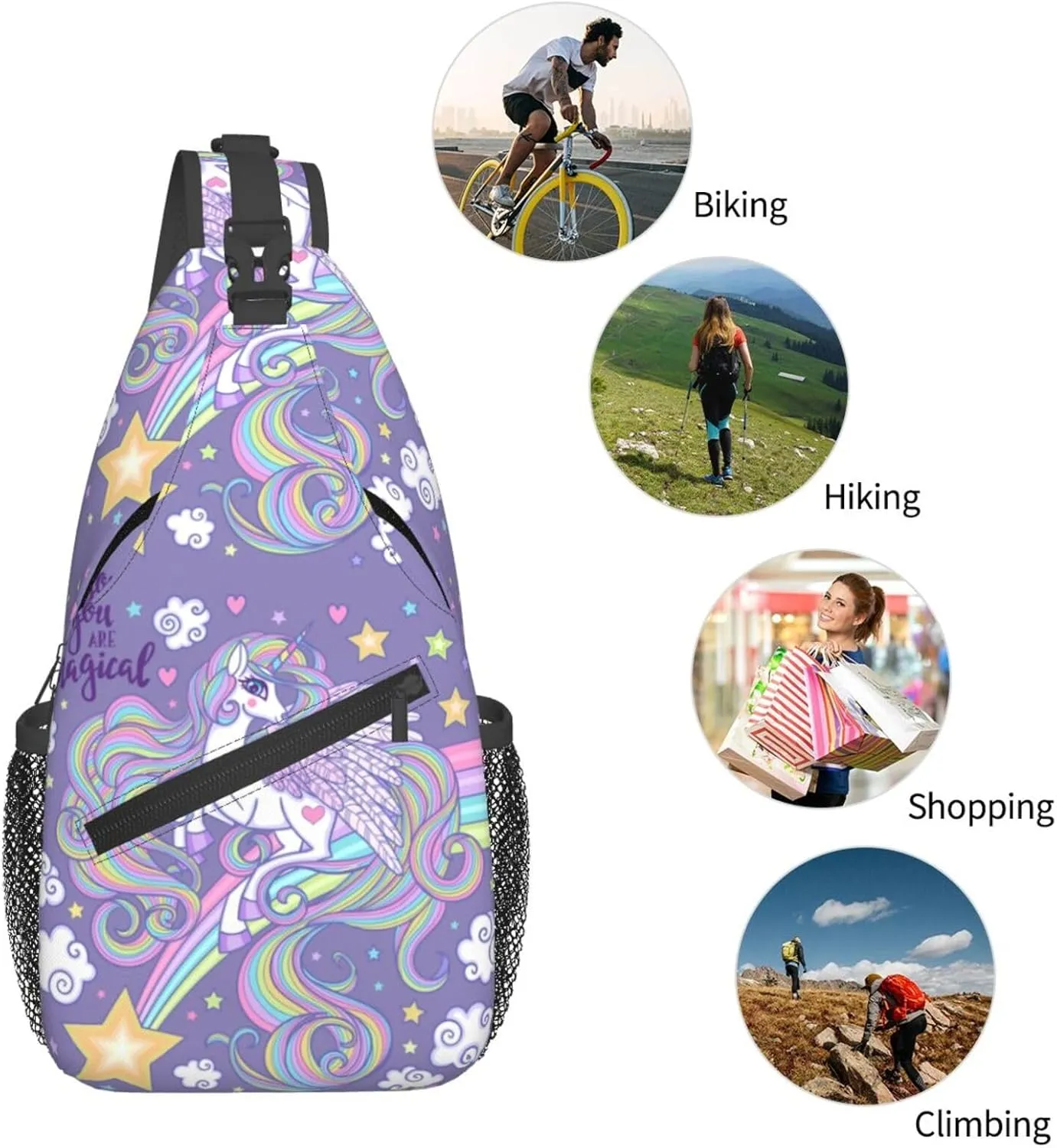 Unicorns With A Long Mane Tail Jumping You Are Magical Chest Sling Bag Crossbody Shoulder Backpack Bag Gym Cycling Travel Hiking Daypack Cross Bag