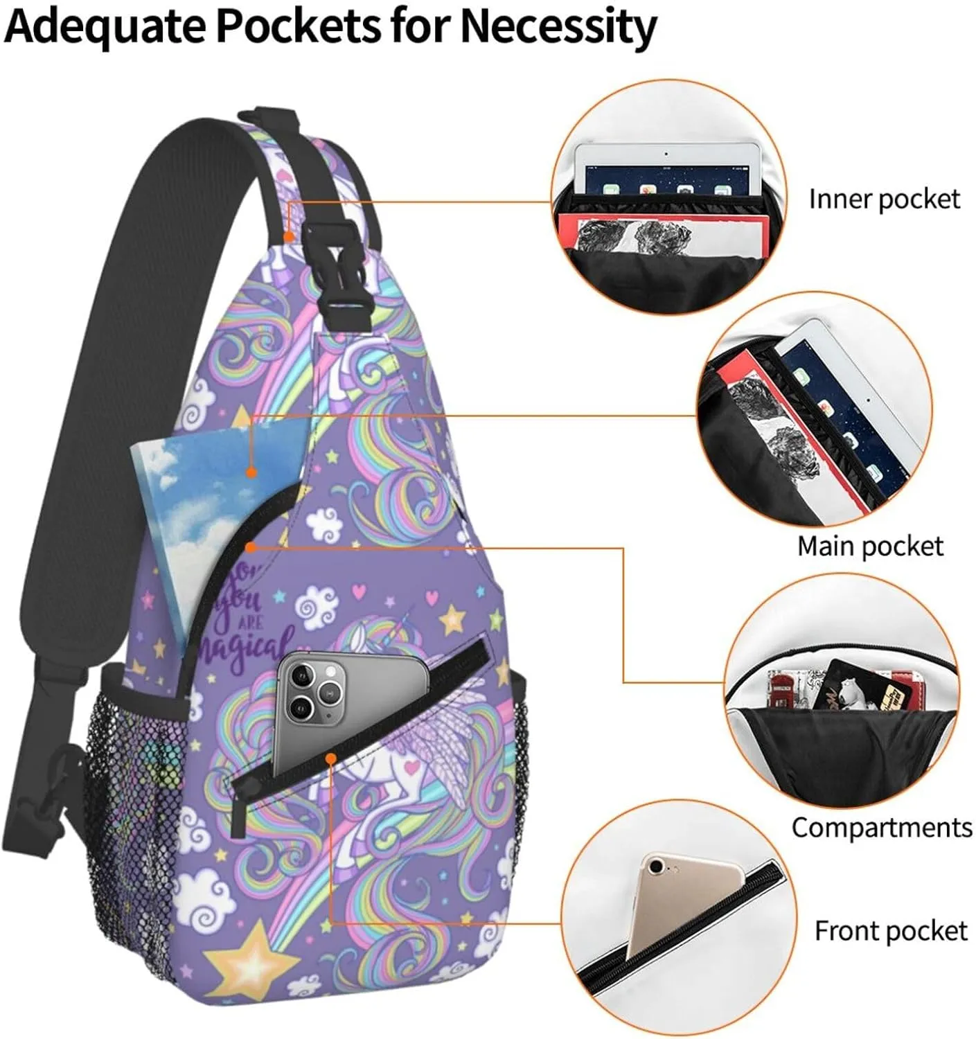Unicorns With A Long Mane Tail Jumping You Are Magical Chest Sling Bag Crossbody Shoulder Backpack Bag Gym Cycling Travel Hiking Daypack Cross Bag