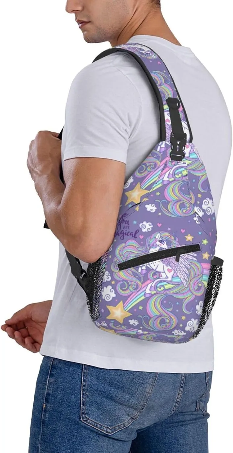 Unicorns With A Long Mane Tail Jumping You Are Magical Chest Sling Bag Crossbody Shoulder Backpack Bag Gym Cycling Travel Hiking Daypack Cross Bag