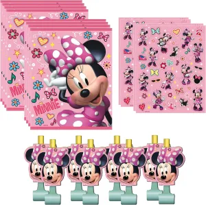 Unique Minnie Mouse Party Favor Bundle | Stickers, Blowouts, Loot Bags | Kids Birthday Party, Baby Shower Decor, Decoration Supplies