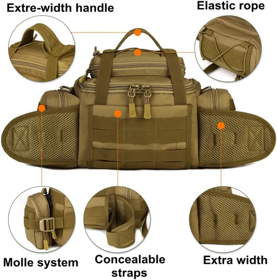 UNISTRENGH Tactical Assault Gear Sling Pack Hiking Duffle Fanny Packs MOLLE Compact Utility Military Waist Range Bag Heavy Duty EDC Camera Shoulder Backpack (Coyote Brown)