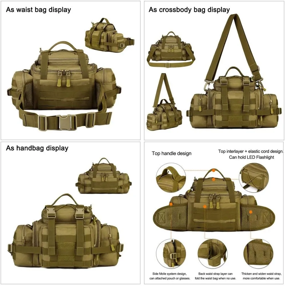 UNISTRENGH Tactical Assault Gear Sling Pack Hiking Duffle Fanny Packs MOLLE Compact Utility Military Waist Range Bag Heavy Duty EDC Camera Shoulder Backpack (Coyote Brown)