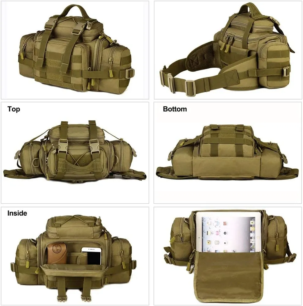 UNISTRENGH Tactical Assault Gear Sling Pack Hiking Duffle Fanny Packs MOLLE Compact Utility Military Waist Range Bag Heavy Duty EDC Camera Shoulder Backpack (Coyote Brown)