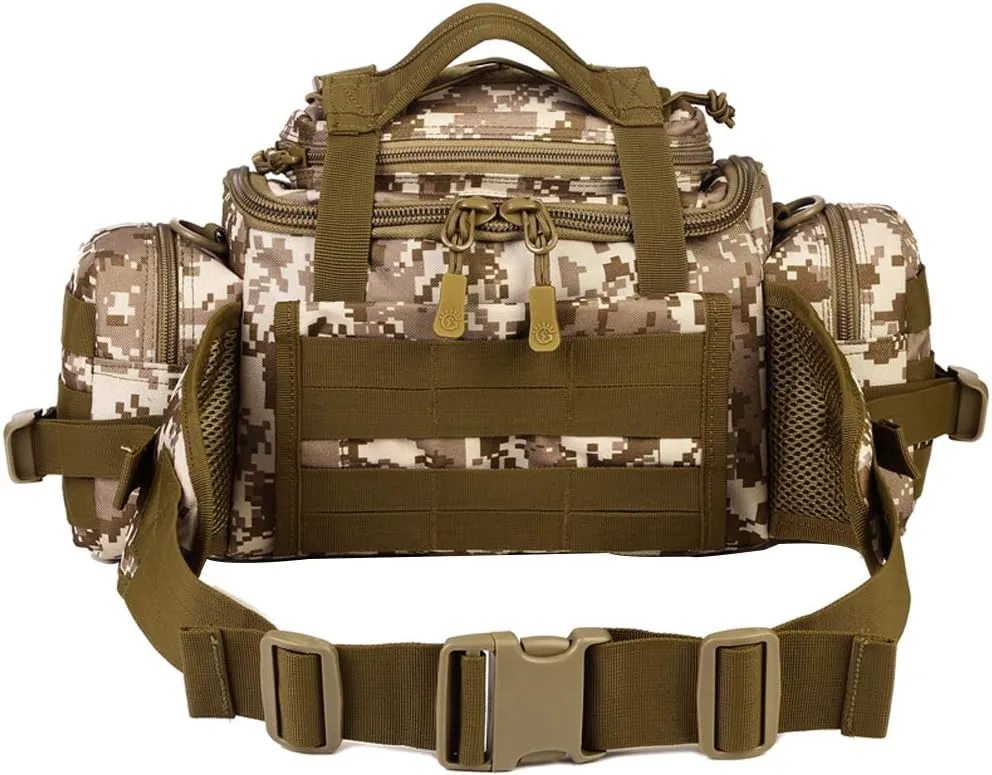 UNISTRENGH Tactical Assault Gear Sling Pack Hiking Duffle Fanny Packs MOLLE Compact Utility Military Waist Range Bag Heavy Duty EDC Camera Shoulder Backpack (Desert camouflage)