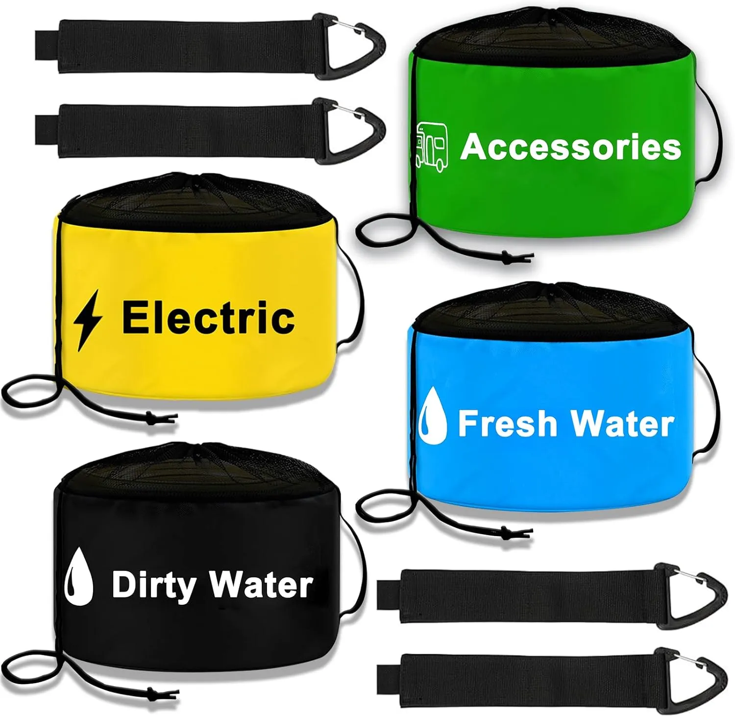UNXMRFF 4-Pack Waterproof RV Hose Storage Bag with Drawstring Mesh Top, RV Utility Bag, RV Sewer Hose Storage for Black/Fresh Water Hoses, Electrical Cords, Camper Tools Accessories