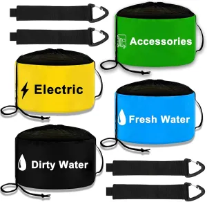 UNXMRFF 4-Pack Waterproof RV Hose Storage Bag with Drawstring Mesh Top, RV Utility Bag, RV Sewer Hose Storage for Black/Fresh Water Hoses, Electrical Cords, Camper Tools Accessories