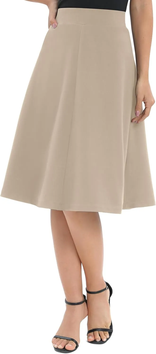 Urban CoCo Women's A-Line Elastic High Waist Flare Work Midi Knee Length Stretchy Skirt