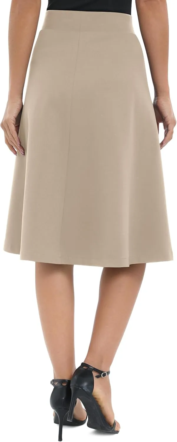 Urban CoCo Women's A-Line Elastic High Waist Flare Work Midi Knee Length Stretchy Skirt