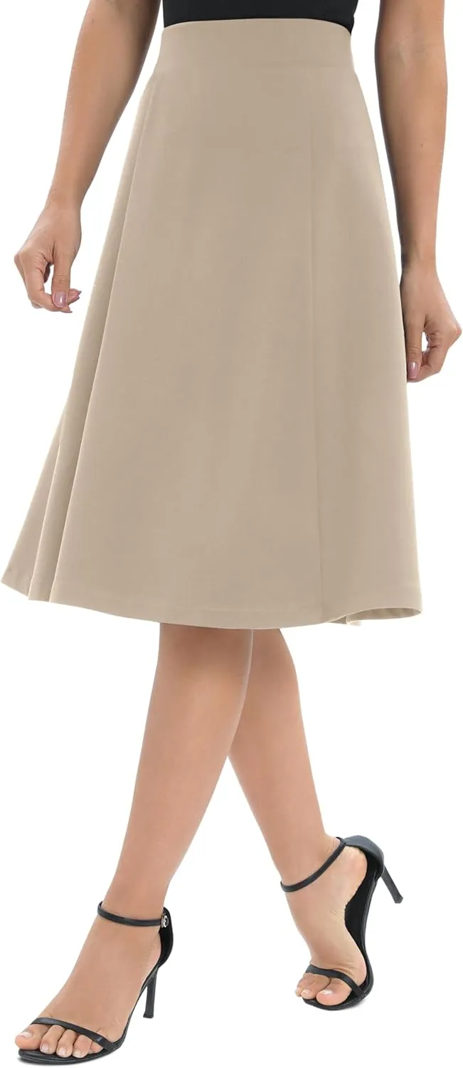 Urban CoCo Women's A-Line Elastic High Waist Flare Work Midi Knee Length Stretchy Skirt