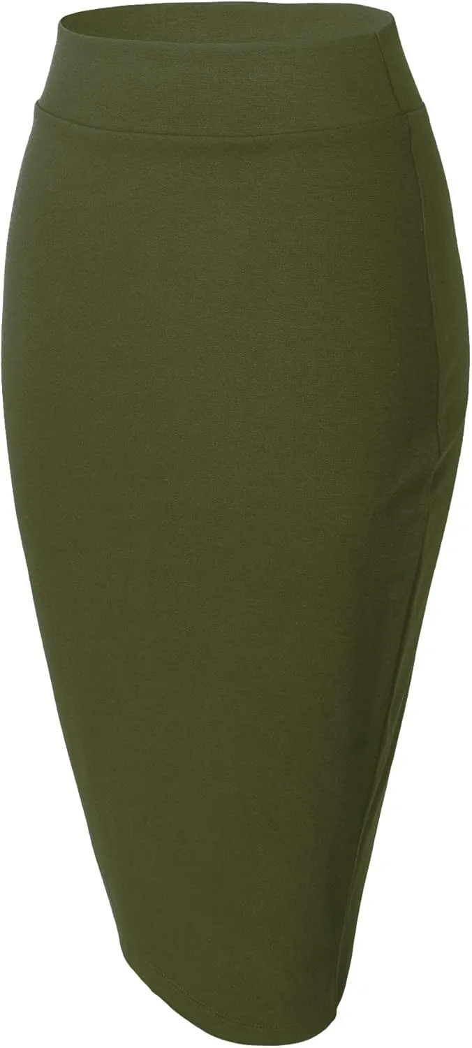 Urban CoCo Women's Elastic Waist Stretch Bodycon Midi Pencil Skirt