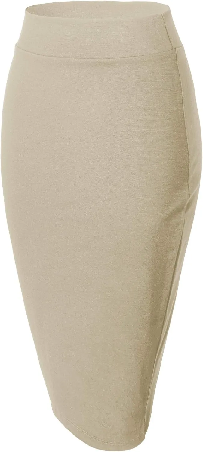 Urban CoCo Women's Elastic Waist Stretch Bodycon Midi Pencil Skirt