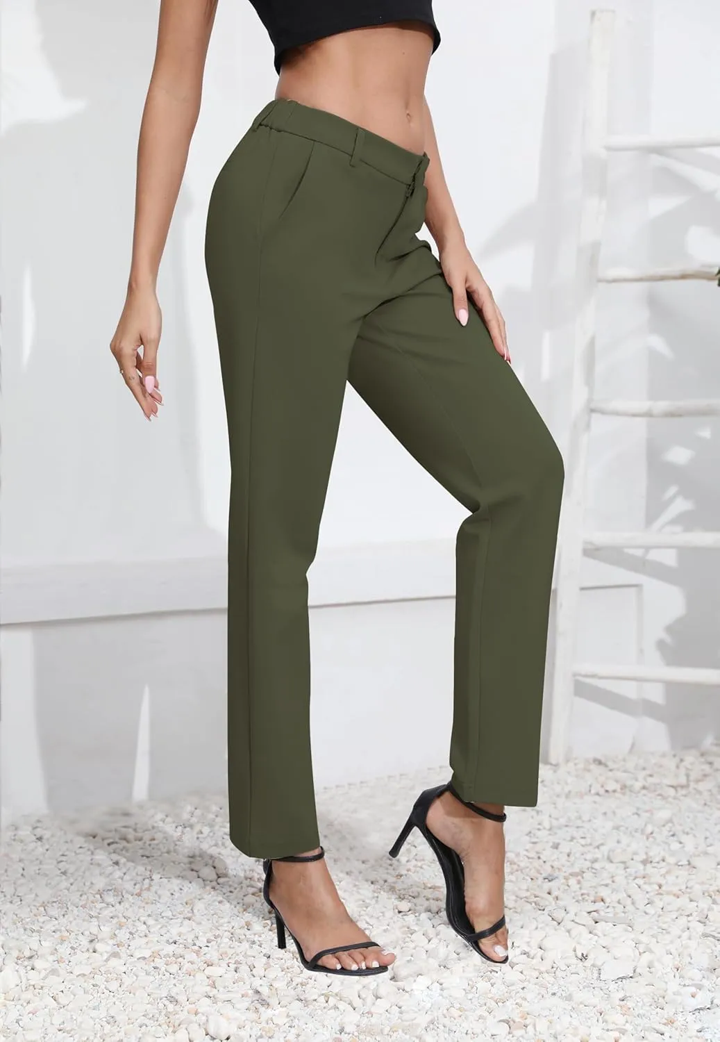 Urban CoCo Women's Elastic Waisted Dress Pants Business Work Casual Stretch Slacks with Pockets