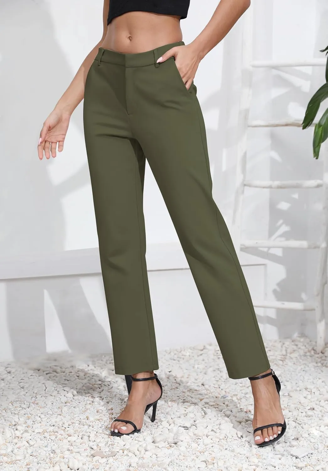 Urban CoCo Women's Elastic Waisted Dress Pants Business Work Casual Stretch Slacks with Pockets