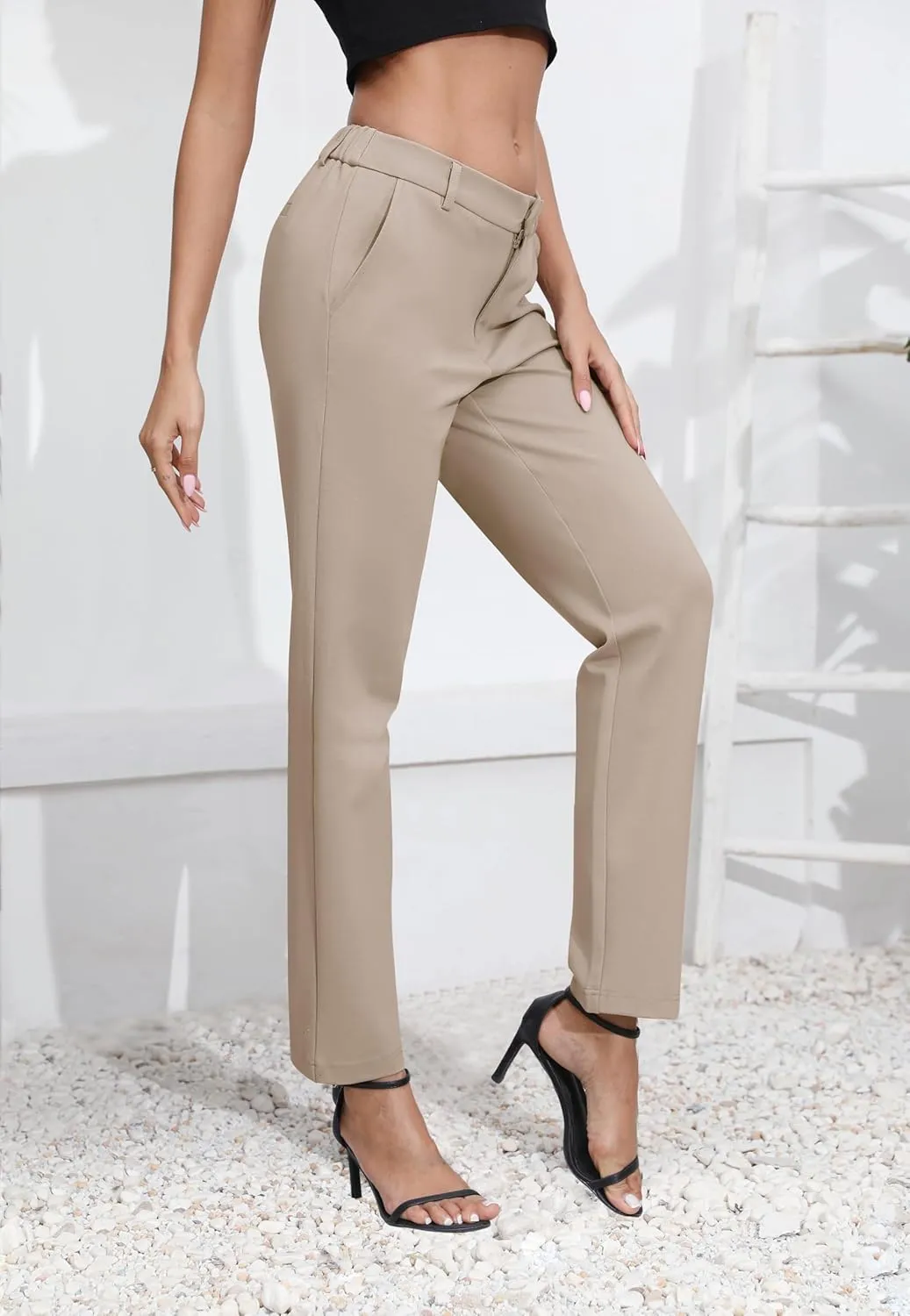 Urban CoCo Women's Elastic Waisted Dress Pants Business Work Casual Stretch Slacks with Pockets