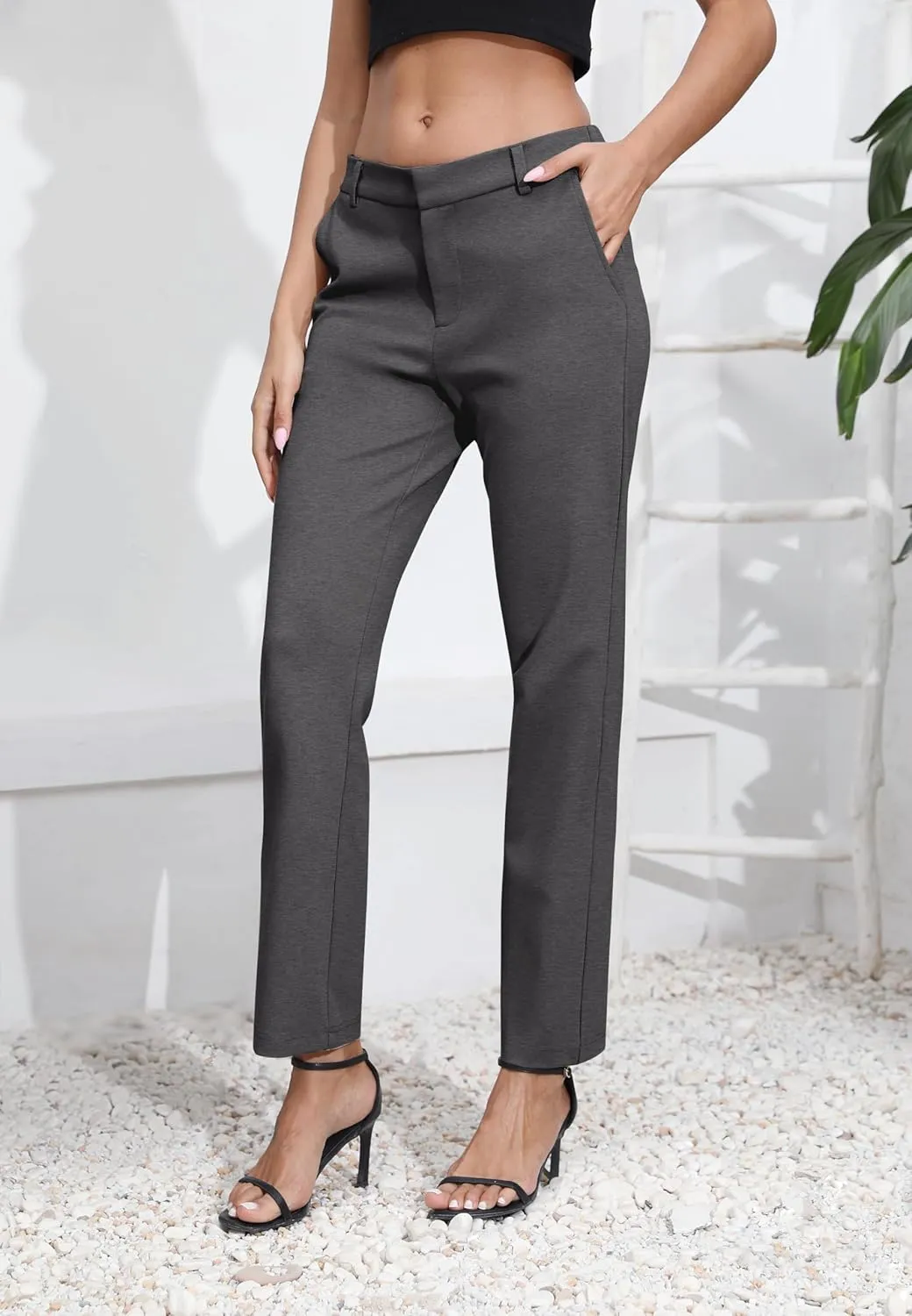 Urban CoCo Women's Elastic Waisted Dress Pants Business Work Casual Stretch Slacks with Pockets