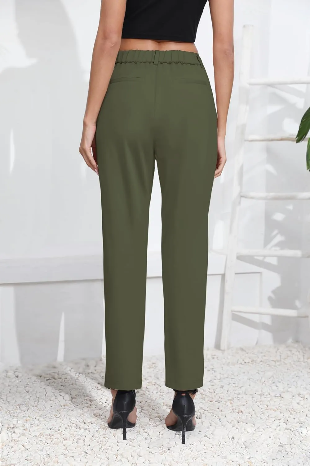 Urban CoCo Women's Elastic Waisted Dress Pants Business Work Casual Stretch Slacks with Pockets