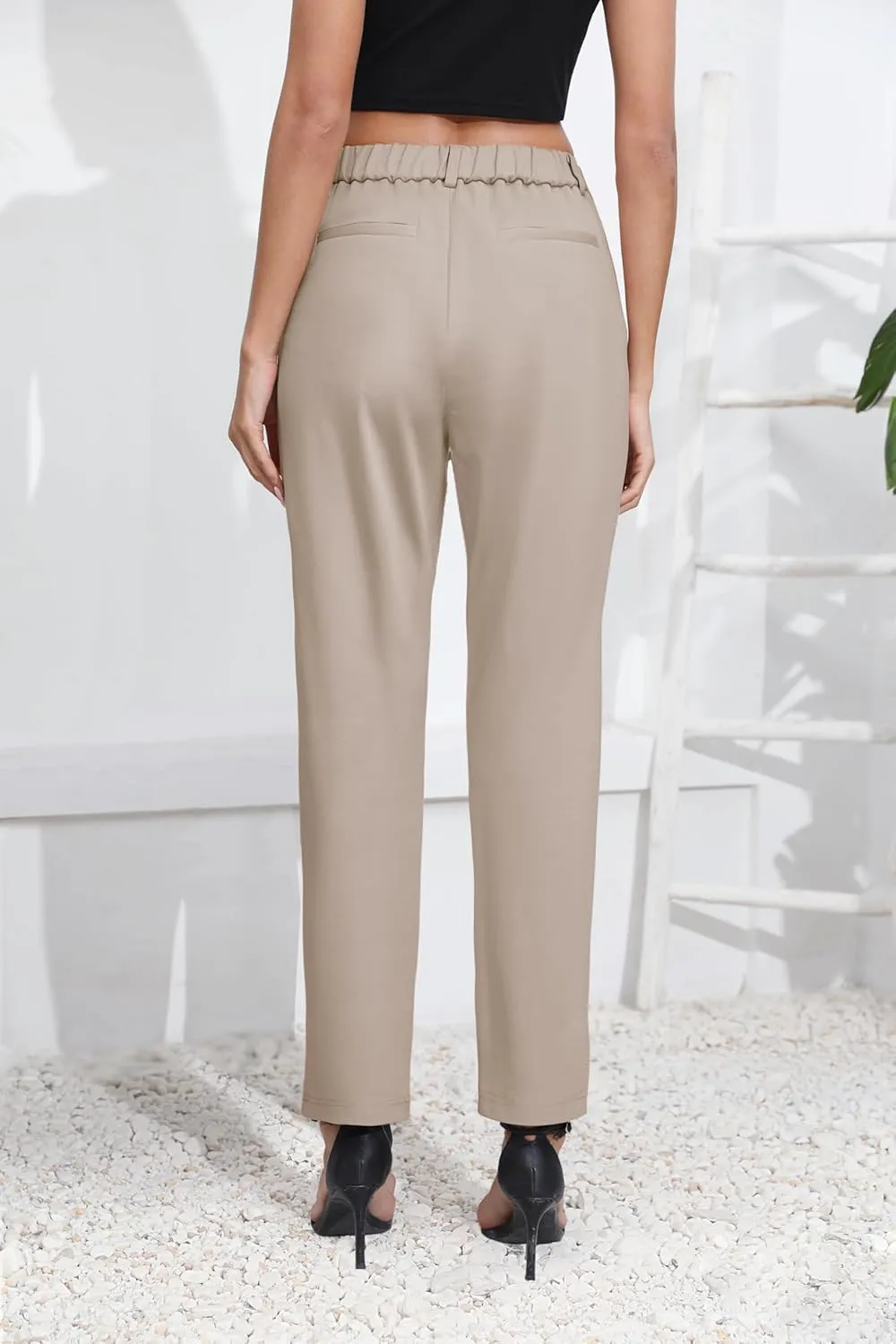 Urban CoCo Women's Elastic Waisted Dress Pants Business Work Casual Stretch Slacks with Pockets