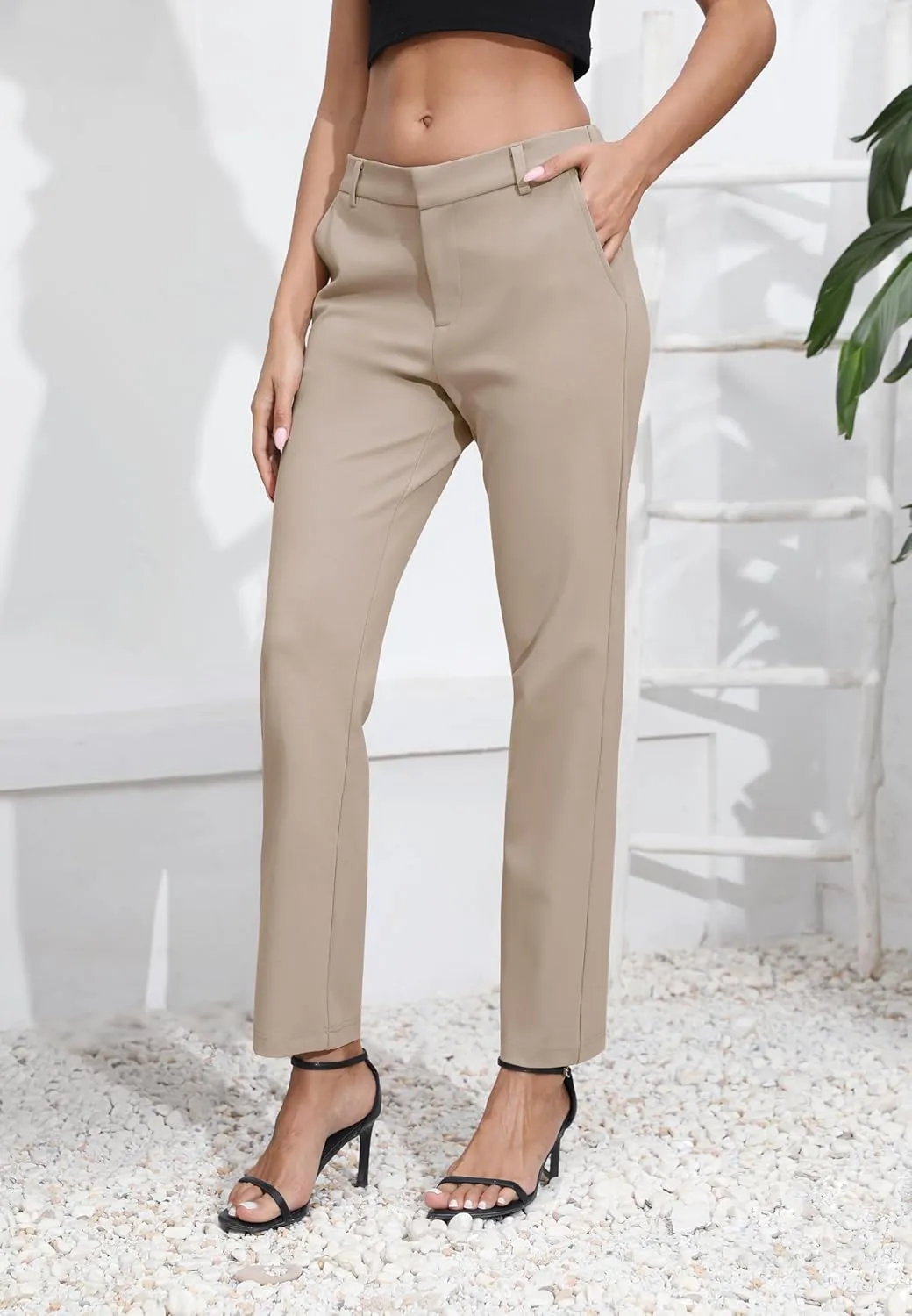 Urban CoCo Women's Elastic Waisted Dress Pants Business Work Casual Stretch Slacks with Pockets