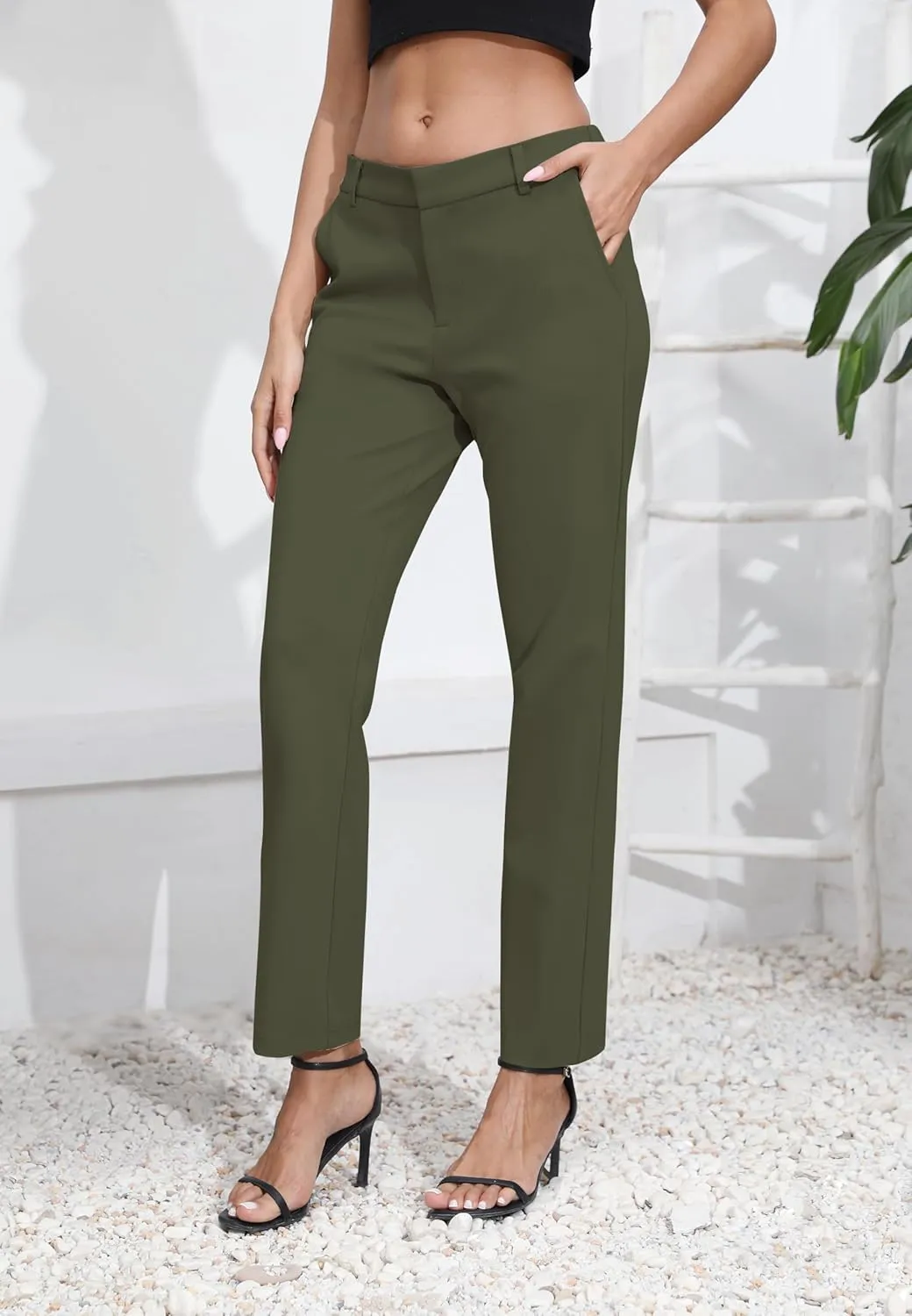 Urban CoCo Women's Elastic Waisted Dress Pants Business Work Casual Stretch Slacks with Pockets