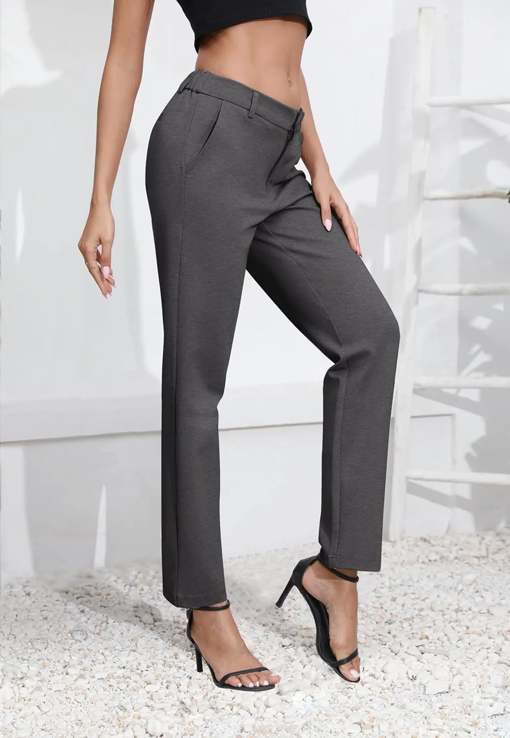 Urban CoCo Women's Elastic Waisted Dress Pants Business Work Casual Stretch Slacks with Pockets