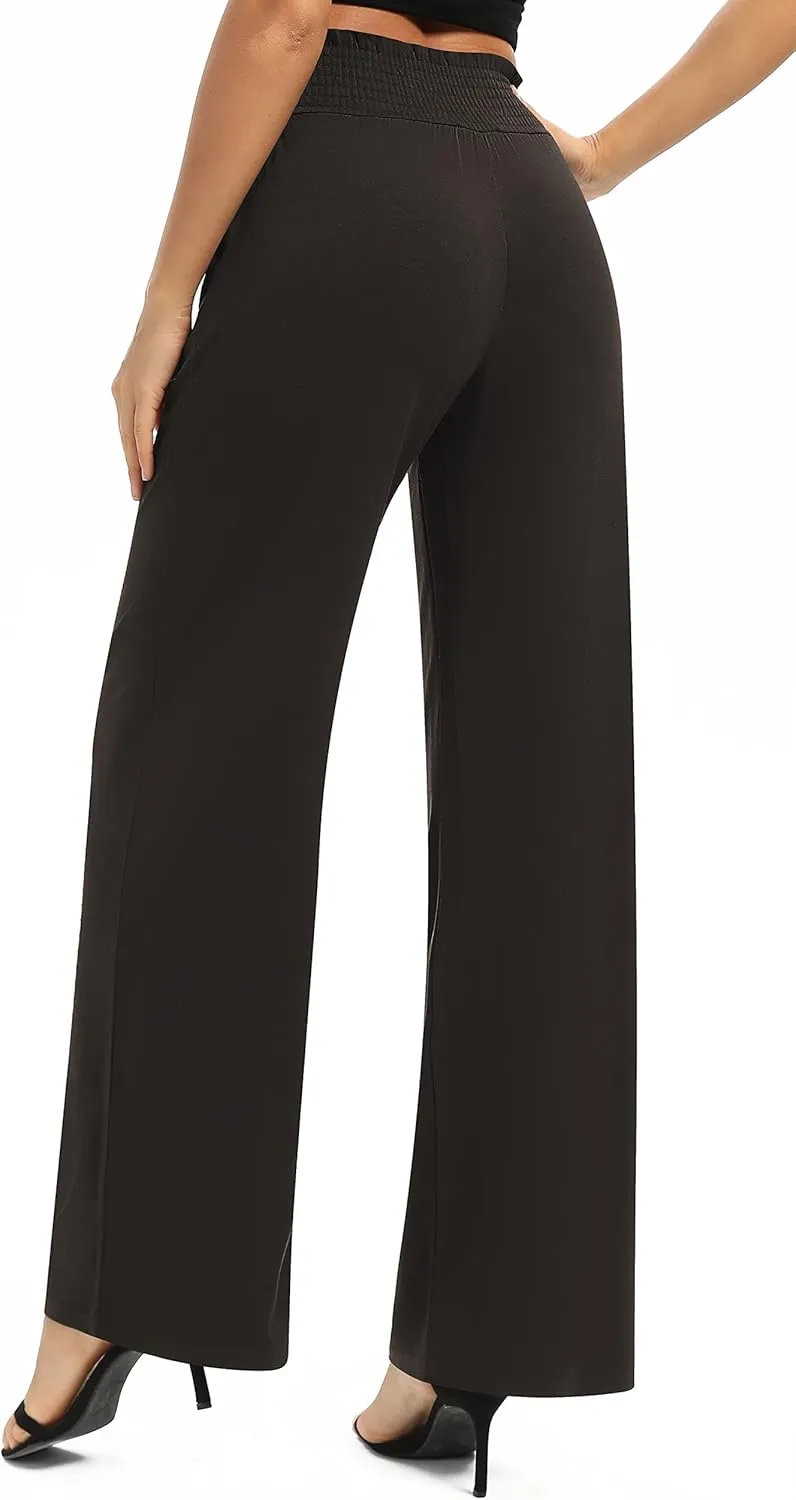 Urban CoCo Womens High Waist Flowy Palazzo Pants Elastic Waist Wide Leg Stretchy Straight Leg Dressy Casual Lounge Trousers