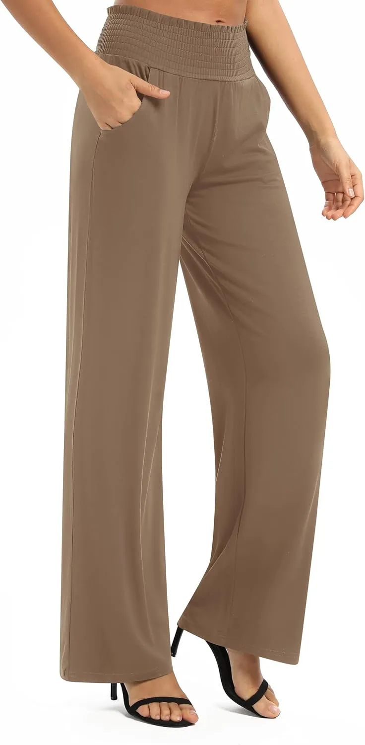 Urban CoCo Womens High Waist Flowy Palazzo Pants Elastic Waist Wide Leg Stretchy Straight Leg Dressy Casual Lounge Trousers