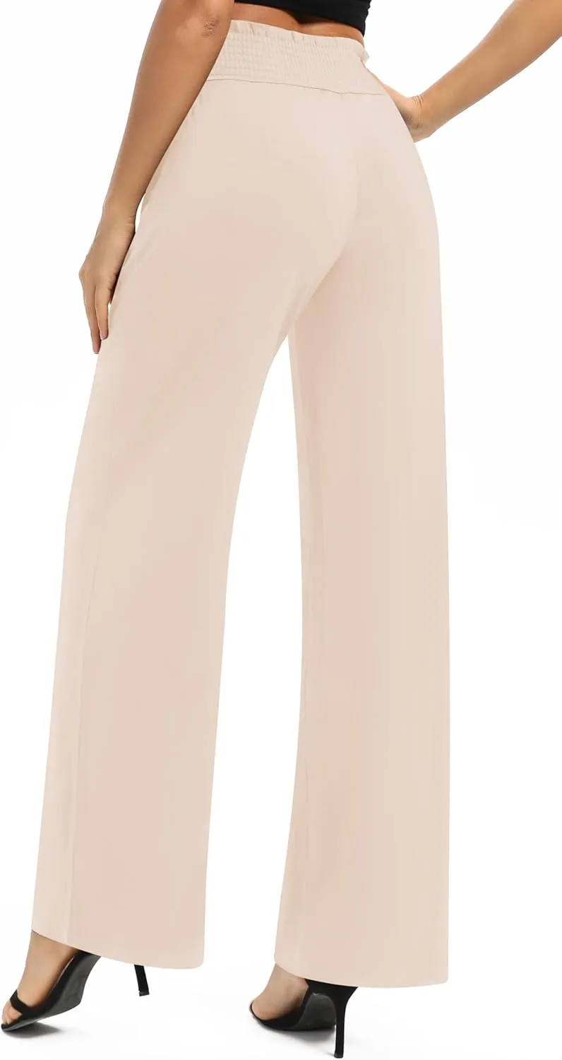 Urban CoCo Womens High Waist Flowy Palazzo Pants Elastic Waist Wide Leg Stretchy Straight Leg Dressy Casual Lounge Trousers