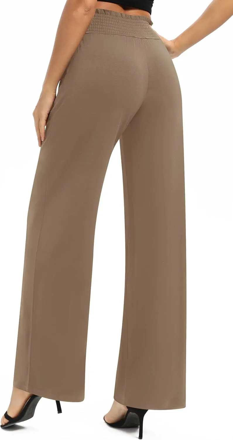 Urban CoCo Womens High Waist Flowy Palazzo Pants Elastic Waist Wide Leg Stretchy Straight Leg Dressy Casual Lounge Trousers
