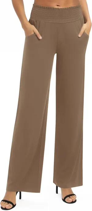 Urban CoCo Womens High Waist Flowy Palazzo Pants Elastic Waist Wide Leg Stretchy Straight Leg Dressy Casual Lounge Trousers