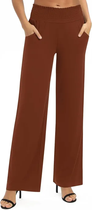 Urban CoCo Womens High Waist Flowy Palazzo Pants Elastic Waist Wide Leg Stretchy Straight Leg Dressy Casual Lounge Trousers