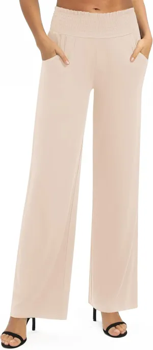 Urban CoCo Womens High Waist Flowy Palazzo Pants Elastic Waist Wide Leg Stretchy Straight Leg Dressy Casual Lounge Trousers