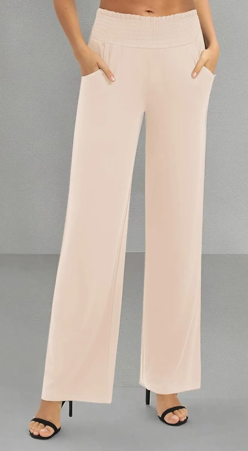Urban CoCo Womens High Waist Flowy Palazzo Pants Elastic Waist Wide Leg Stretchy Straight Leg Dressy Casual Lounge Trousers