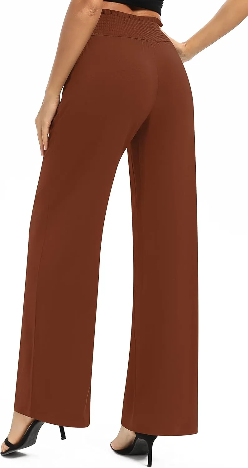 Urban CoCo Womens High Waist Flowy Palazzo Pants Elastic Waist Wide Leg Stretchy Straight Leg Dressy Casual Lounge Trousers