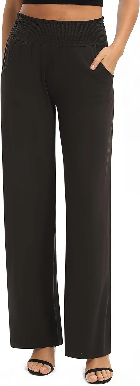 Urban CoCo Womens High Waist Flowy Palazzo Pants Elastic Waist Wide Leg Stretchy Straight Leg Dressy Casual Lounge Trousers