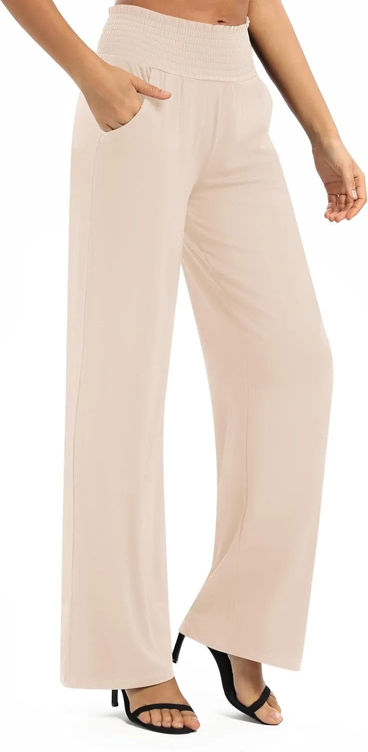 Urban CoCo Womens High Waist Flowy Palazzo Pants Elastic Waist Wide Leg Stretchy Straight Leg Dressy Casual Lounge Trousers