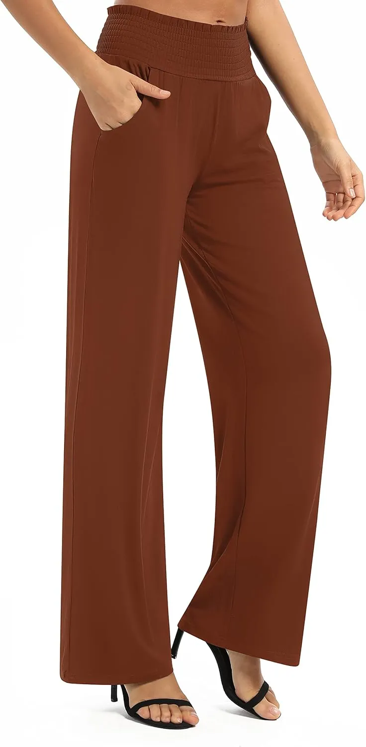 Urban CoCo Womens High Waist Flowy Palazzo Pants Elastic Waist Wide Leg Stretchy Straight Leg Dressy Casual Lounge Trousers