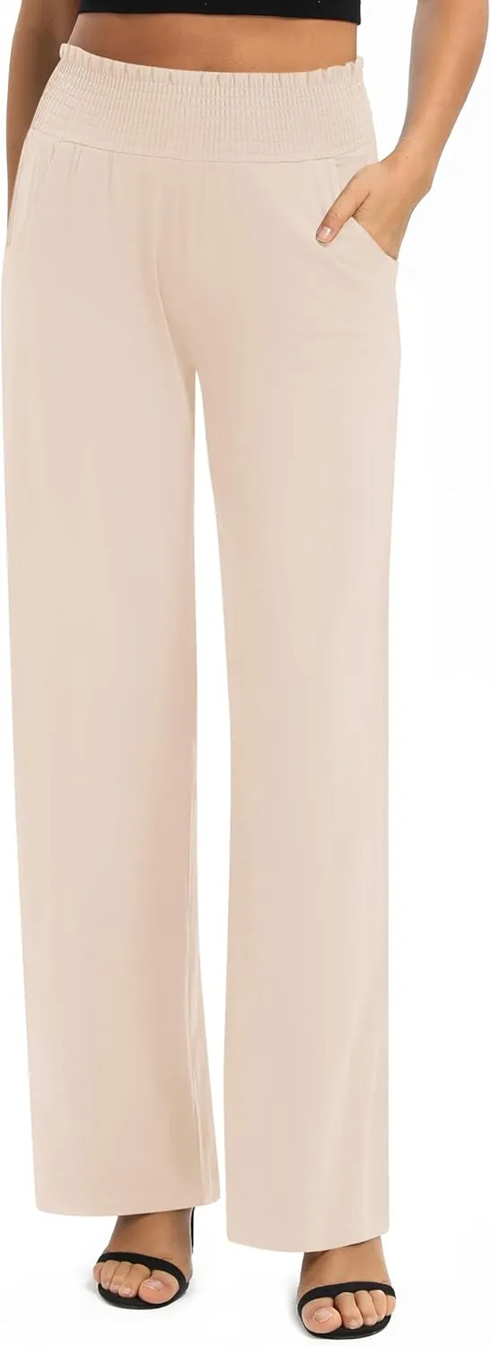 Urban CoCo Womens High Waist Flowy Palazzo Pants Elastic Waist Wide Leg Stretchy Straight Leg Dressy Casual Lounge Trousers