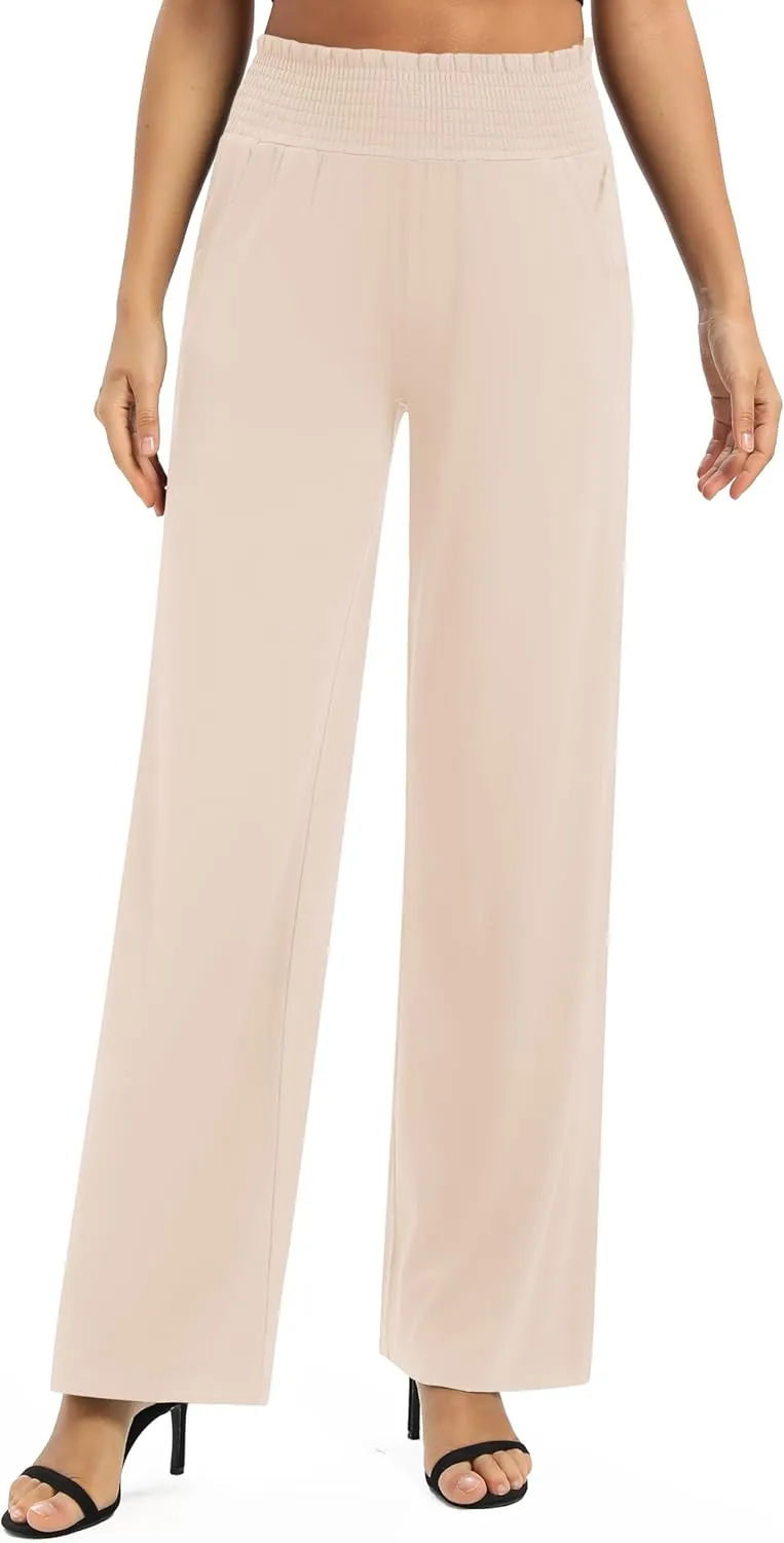Urban CoCo Womens High Waist Flowy Palazzo Pants Elastic Waist Wide Leg Stretchy Straight Leg Dressy Casual Lounge Trousers