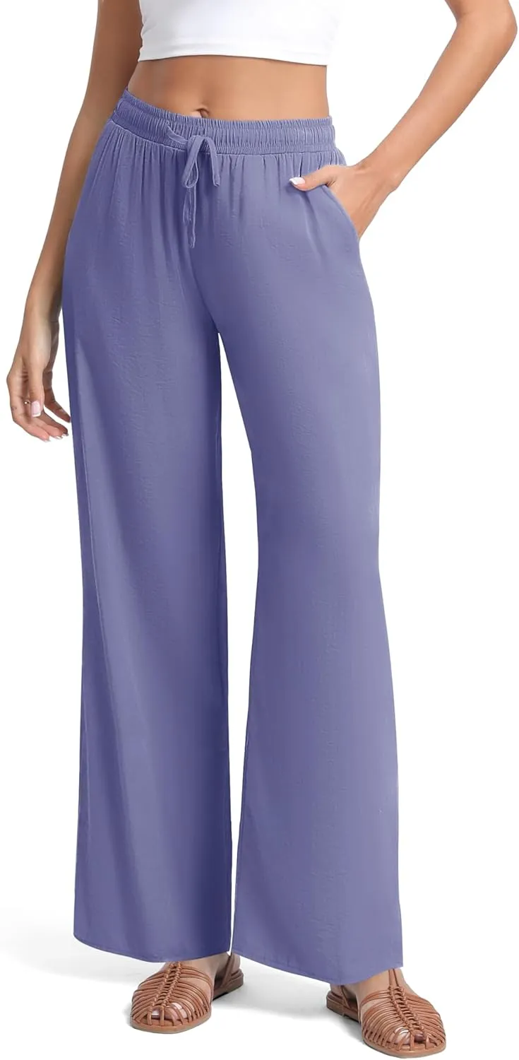 Urban CoCo Women's Lightweight Wide Leg Pants Elastic Waist Loose Office Casual Palazzo Trousers for Spring Summer