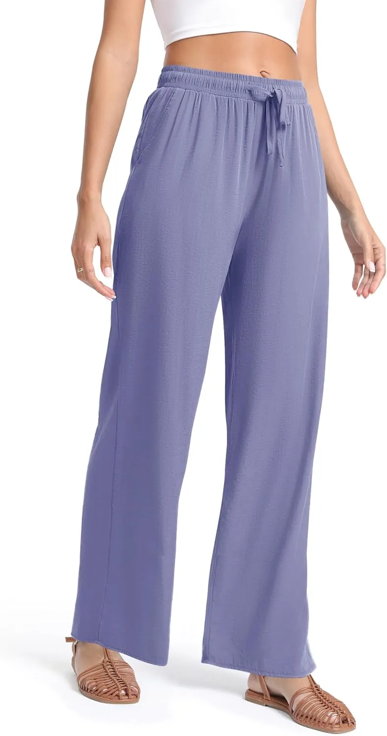 Urban CoCo Women's Lightweight Wide Leg Pants Elastic Waist Loose Office Casual Palazzo Trousers for Spring Summer