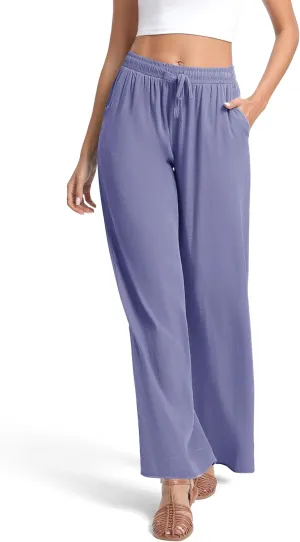 Urban CoCo Women's Lightweight Wide Leg Pants Elastic Waist Loose Office Casual Palazzo Trousers for Spring Summer