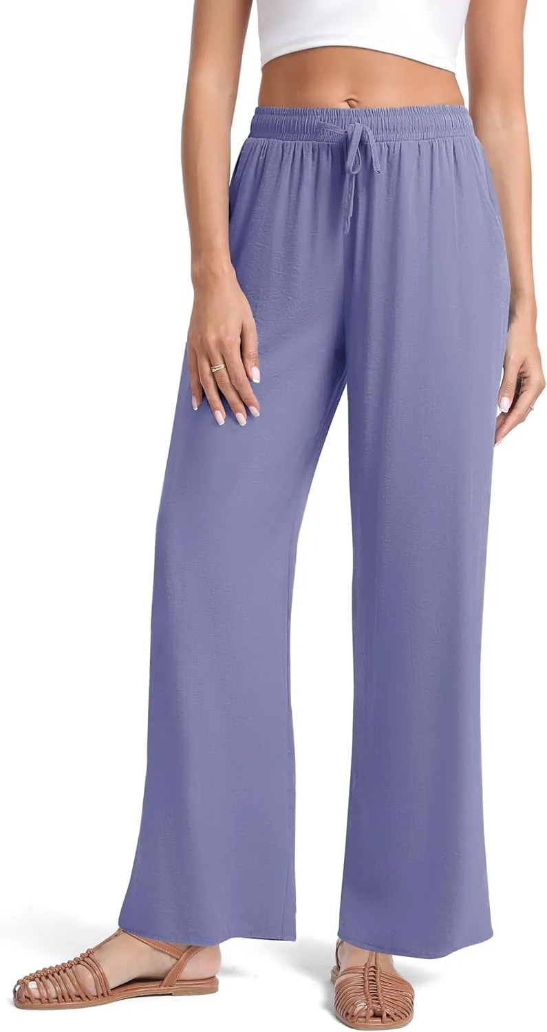 Urban CoCo Women's Lightweight Wide Leg Pants Elastic Waist Loose Office Casual Palazzo Trousers for Spring Summer